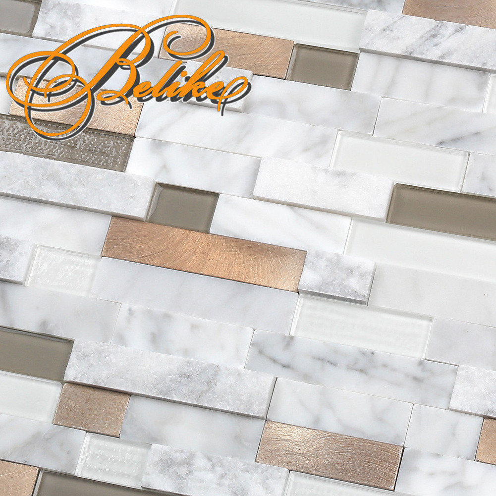 Peel and Stick Glass Mosaic Marble Aluminum Wall Tile Covering Backsplash Home Decor Convenient Installation New Design