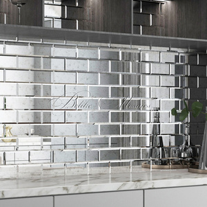 Stained Beveled Mirror Glass Subway Tile Antique Retro Pattern Vintage Style Featured Wall Cladding Bespoke Size Mosaic