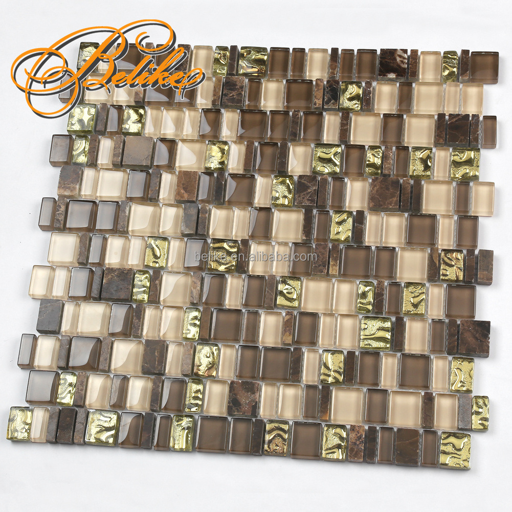 Glass Mosaic Marble Wall Tile Covering Chic Stacked Mini Brick Form Home Decor Facade Background Accent Feature Style In Stock