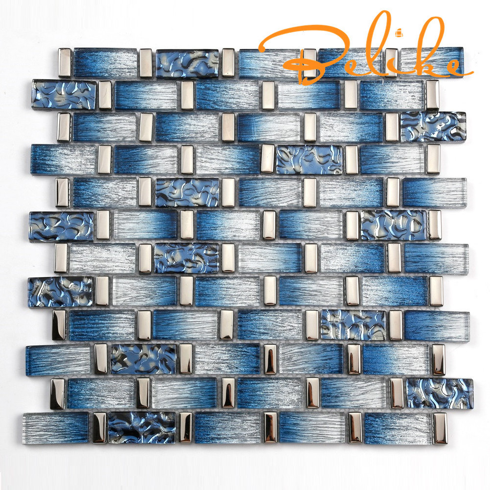 Blue Gradient Tactile Relief Glass Mosaic Wall Tile Elegant Ambience Featured Wall Cladding Spiffy Backsplash Swimming Pool Bath