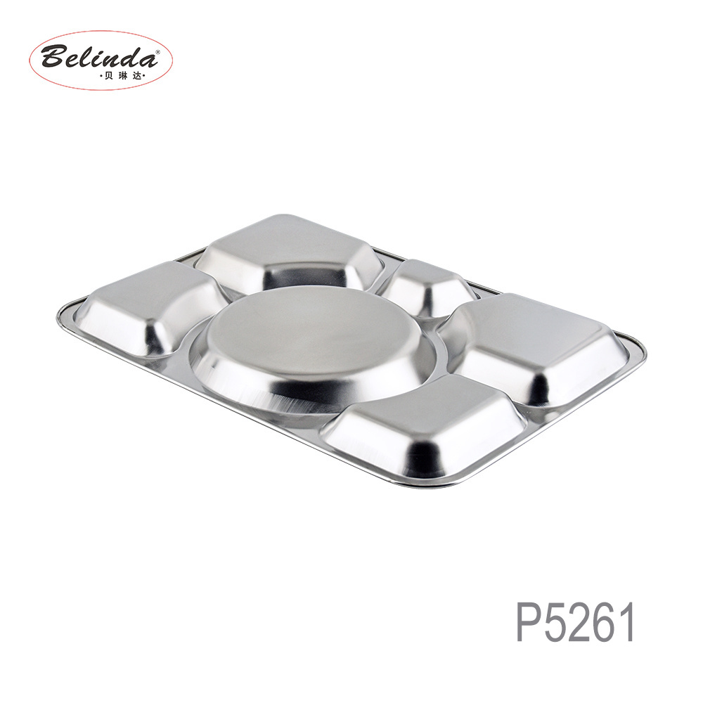 Rectangular Stainless Steel 6 Compartments Food Tray/Plate / Dinner plates