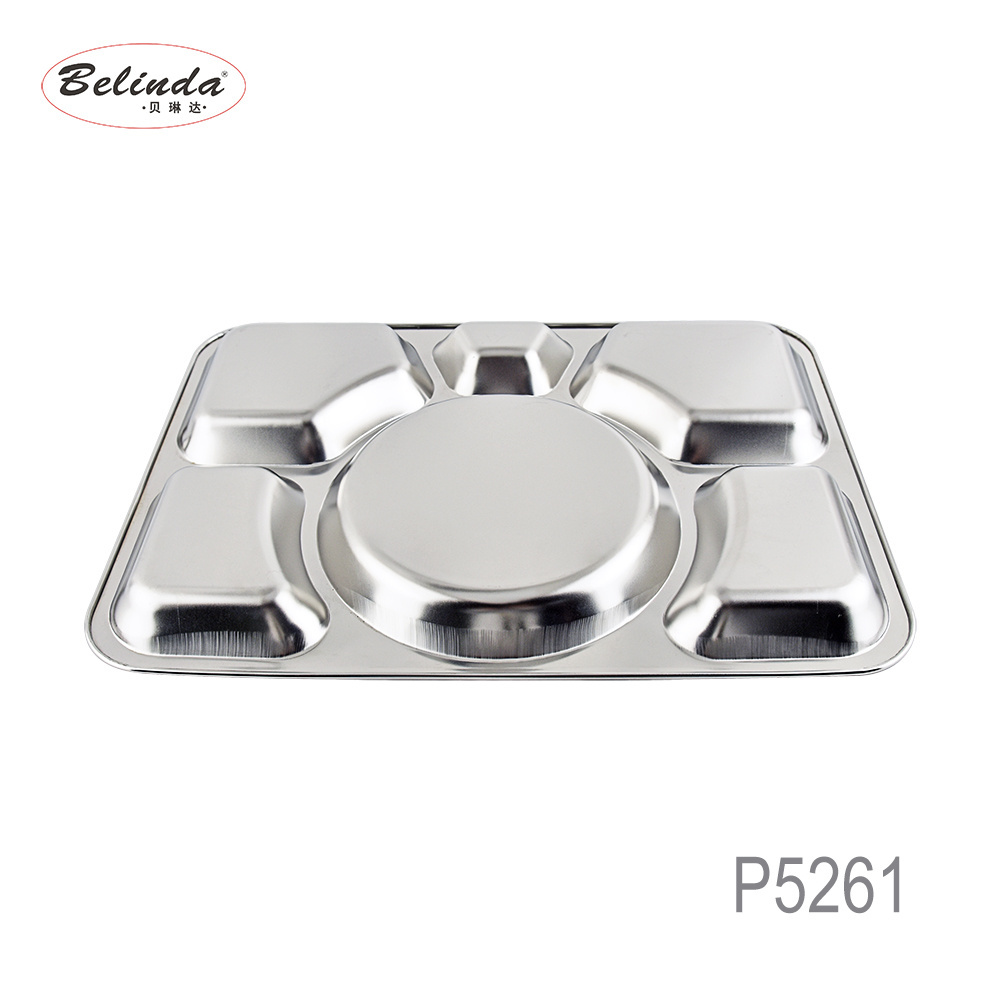 Rectangular Stainless Steel 6 Compartments Food Tray/Plate / Dinner plates