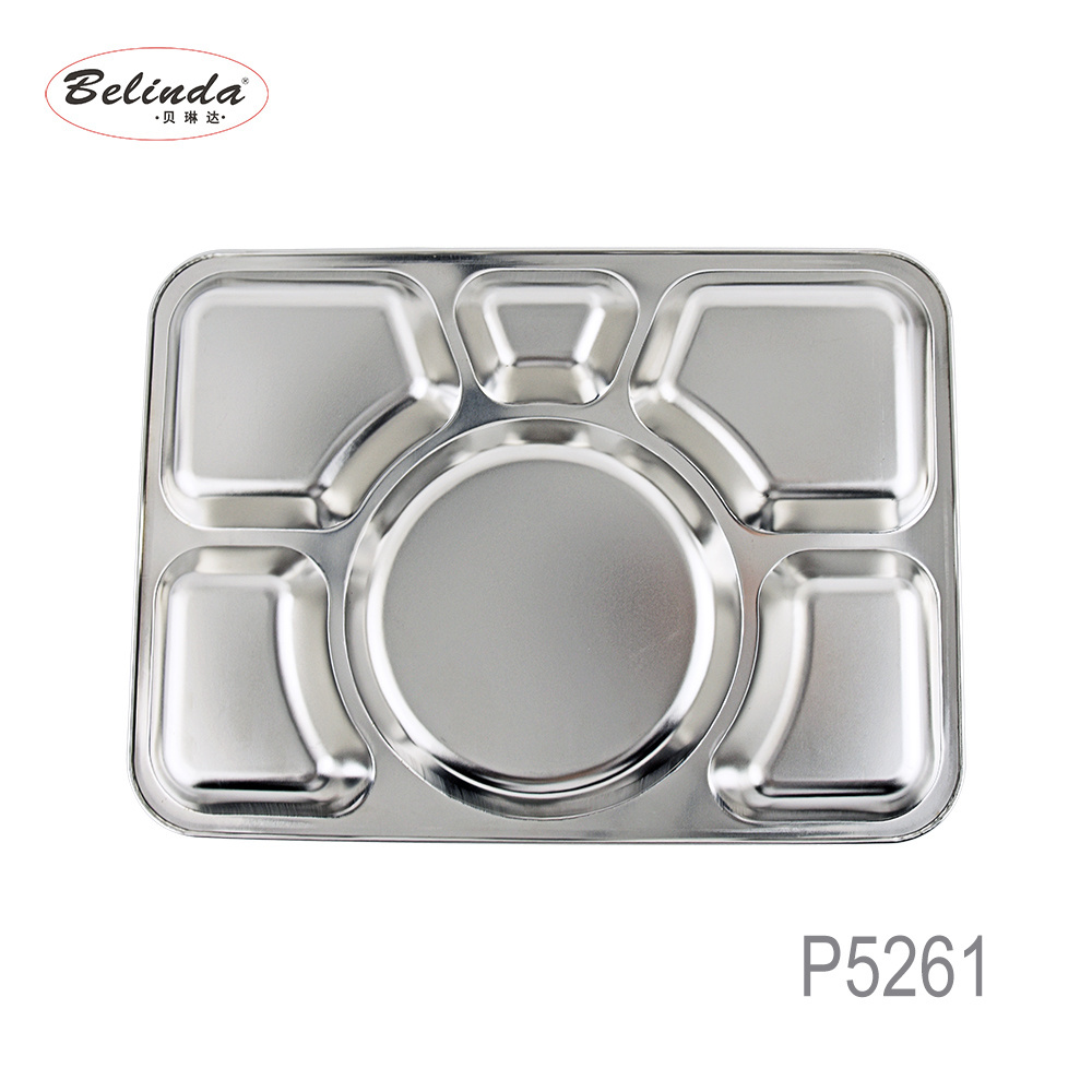 Rectangular Stainless Steel 6 Compartments Food Tray/Plate / Dinner plates