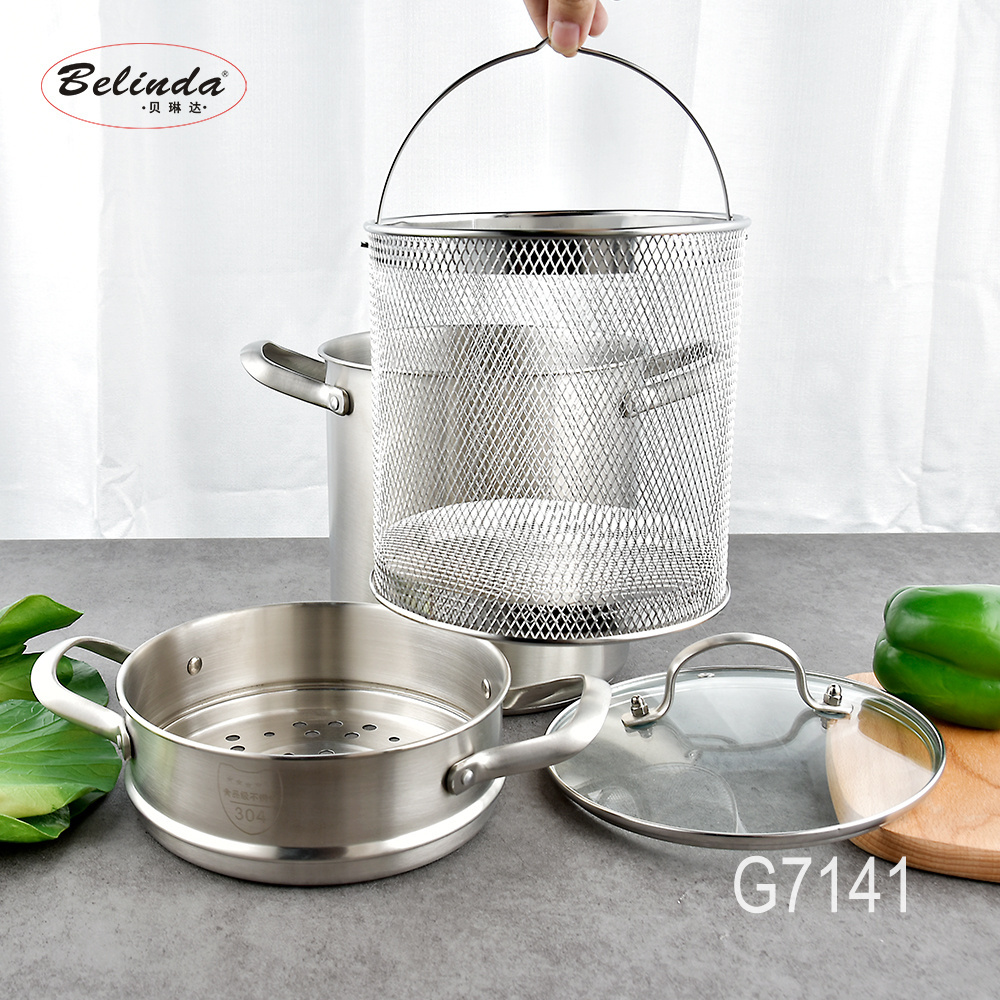 Multi Function Stainless Steel 304 Deep Frying Pot Steamer Pot With Induction Bottom