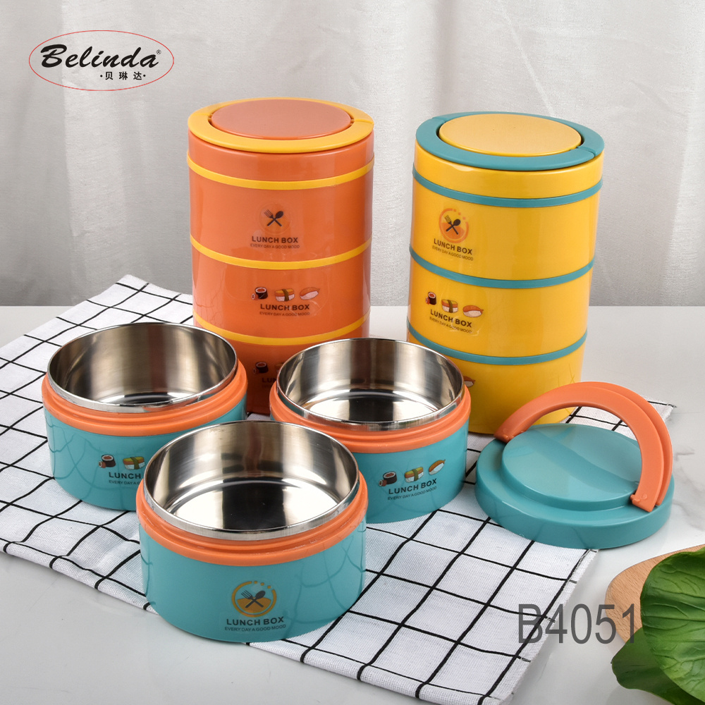 Multi-layer Colorful Tiffin Round Stainless Steel Bento  Food Container Lunch Box