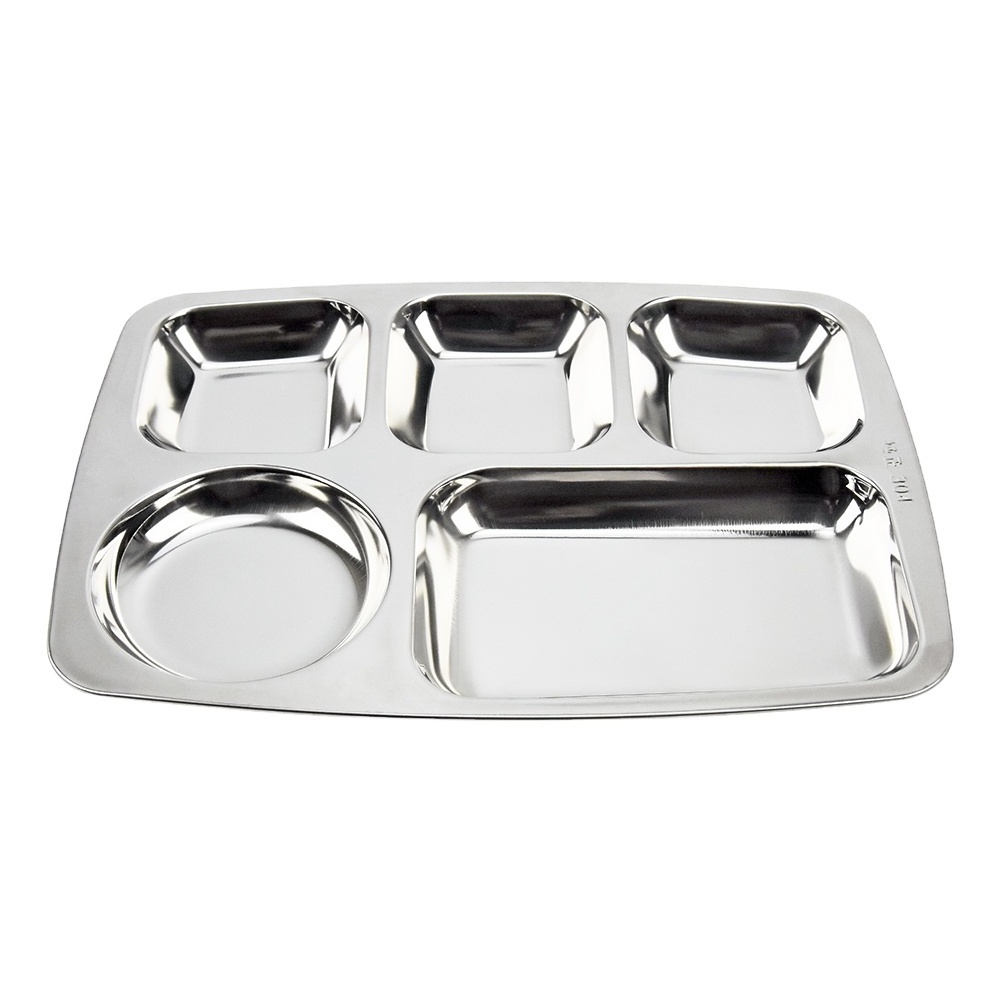 5 Compartment School Lunch Tray Dinner Plate Fast Food Serving Tray Food Grade Stainless Steel PP Bag Party Decorations CLASSIC