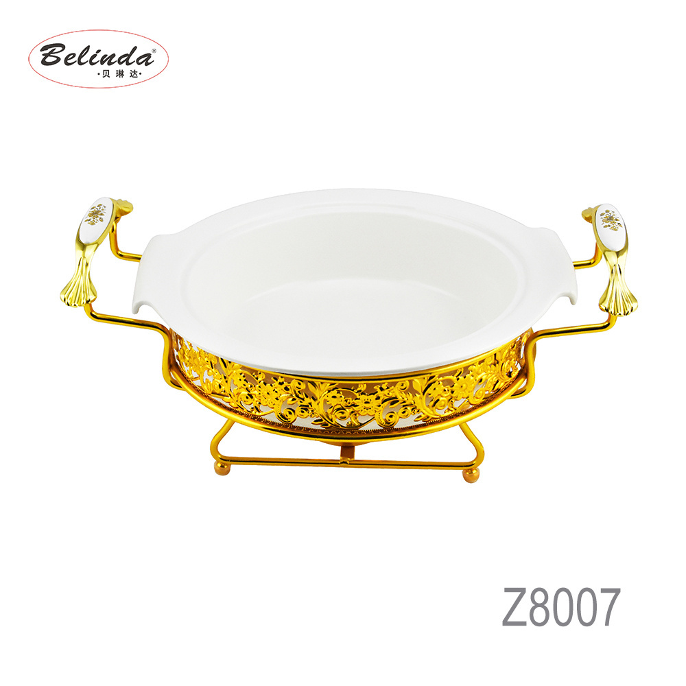 Catering Equipment Round Stainless Steel Gold Chafing Dishes Food Warmer with Ceramic Basin