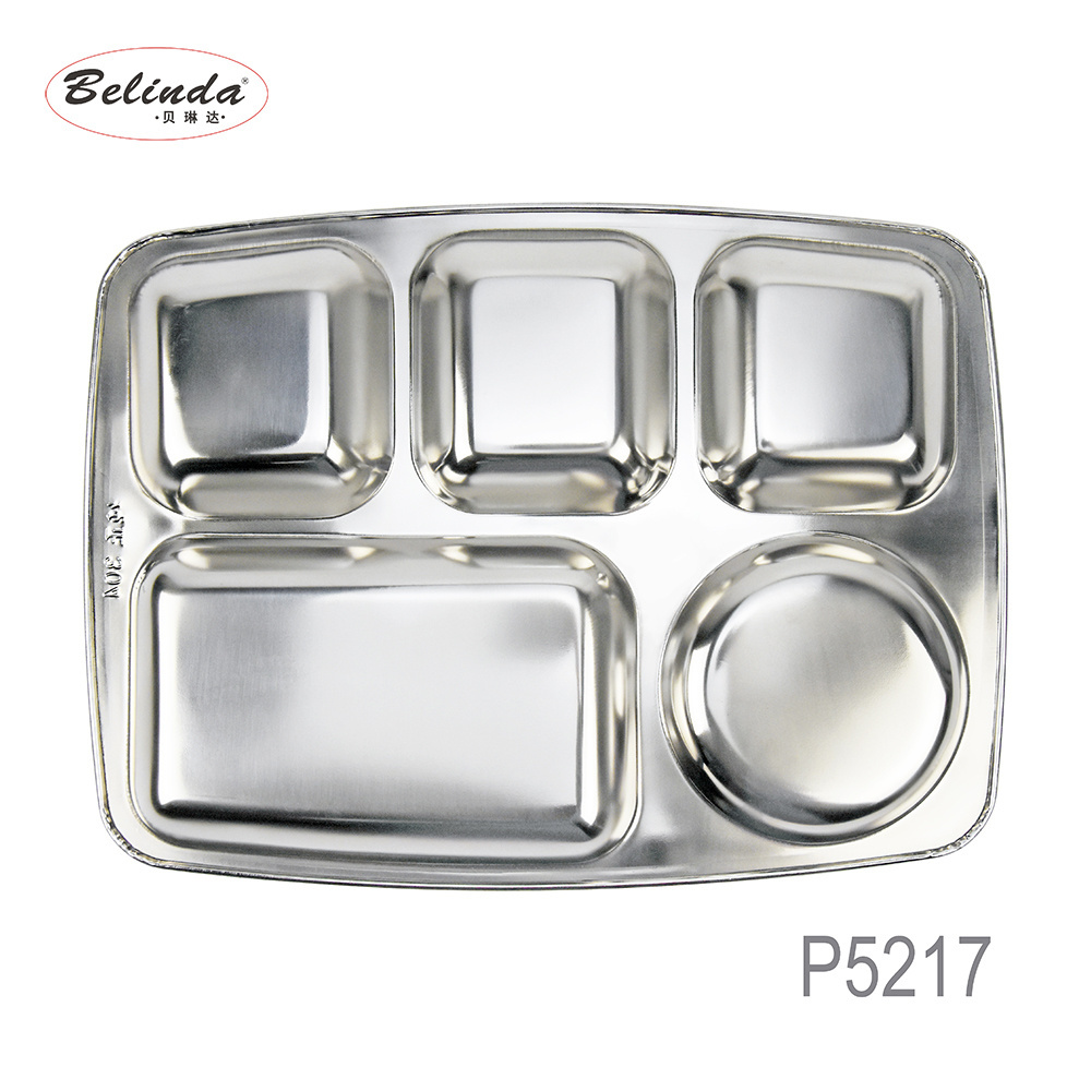 5 Compartment School Lunch Tray Dinner Plate Fast Food Serving Tray Food Grade Stainless Steel PP Bag Party Decorations CLASSIC