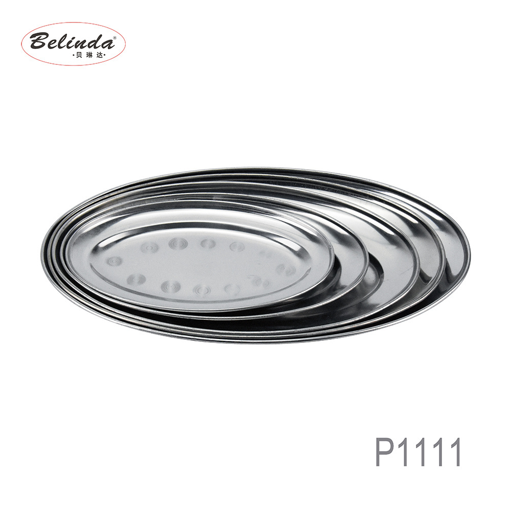 Home Hotel Stainless Steel Egg Shape Serving Tray Dinner Restaurant Oval Plate