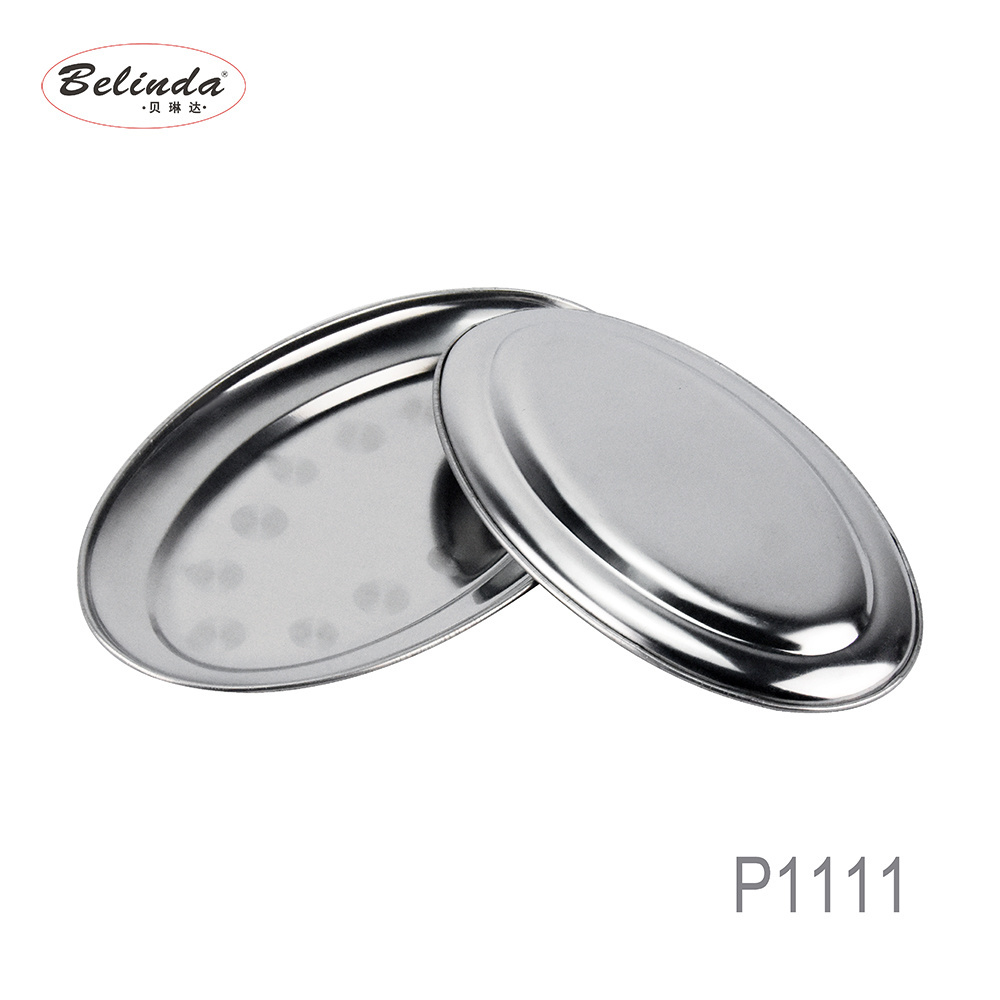 Home Hotel Stainless Steel Egg Shape Serving Tray Dinner Restaurant Oval Plate