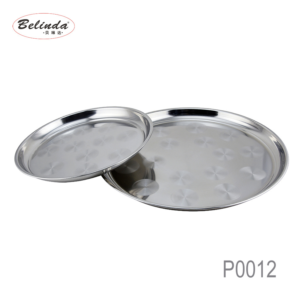 Home Hotel Restaurant Dinnerware Metal Stainless Steel Round Serving Tray with Decorative