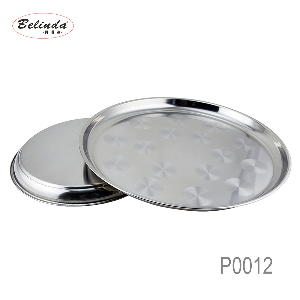 Home Hotel Restaurant Dinnerware Metal Stainless Steel Round Serving Tray with Decorative