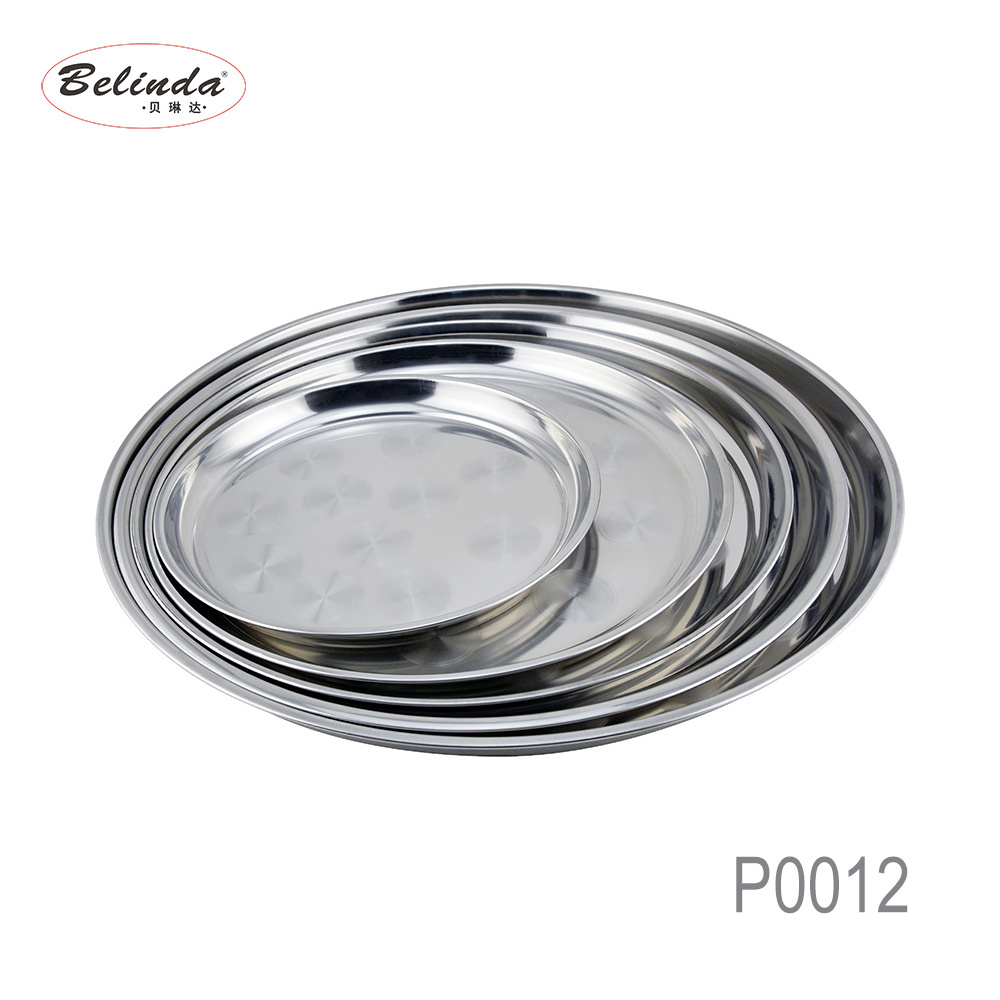 Home Hotel Restaurant Dinnerware Metal Stainless Steel Round Serving Tray with Decorative