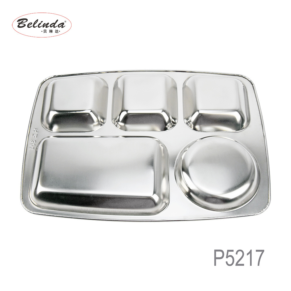 5 Compartment School Lunch Tray Dinner Plate Fast Food Serving Tray Food Grade Stainless Steel PP Bag Party Decorations CLASSIC