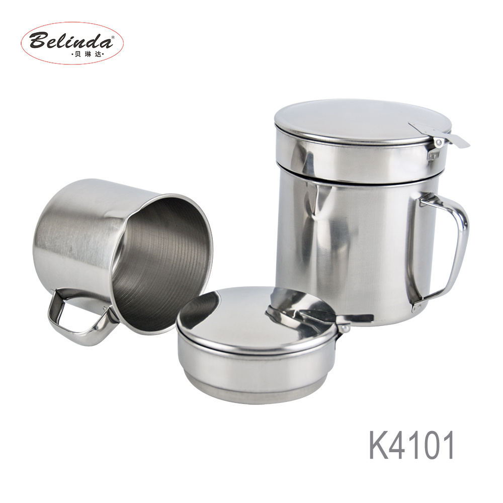 Spain Kitchenware Accessory Stainless Steel Bacon Grease Oil Container with Strainer