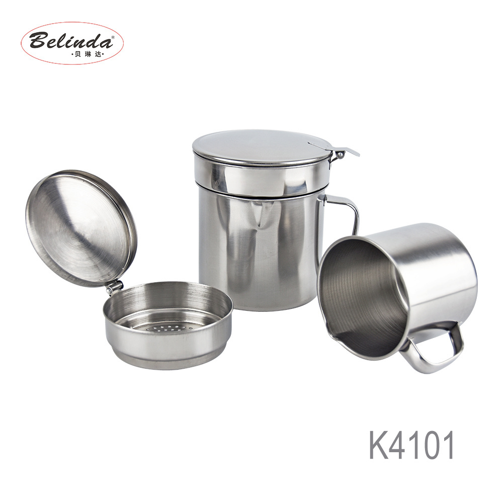 Spain Kitchenware Accessory Stainless Steel Bacon Grease Oil Container with Strainer