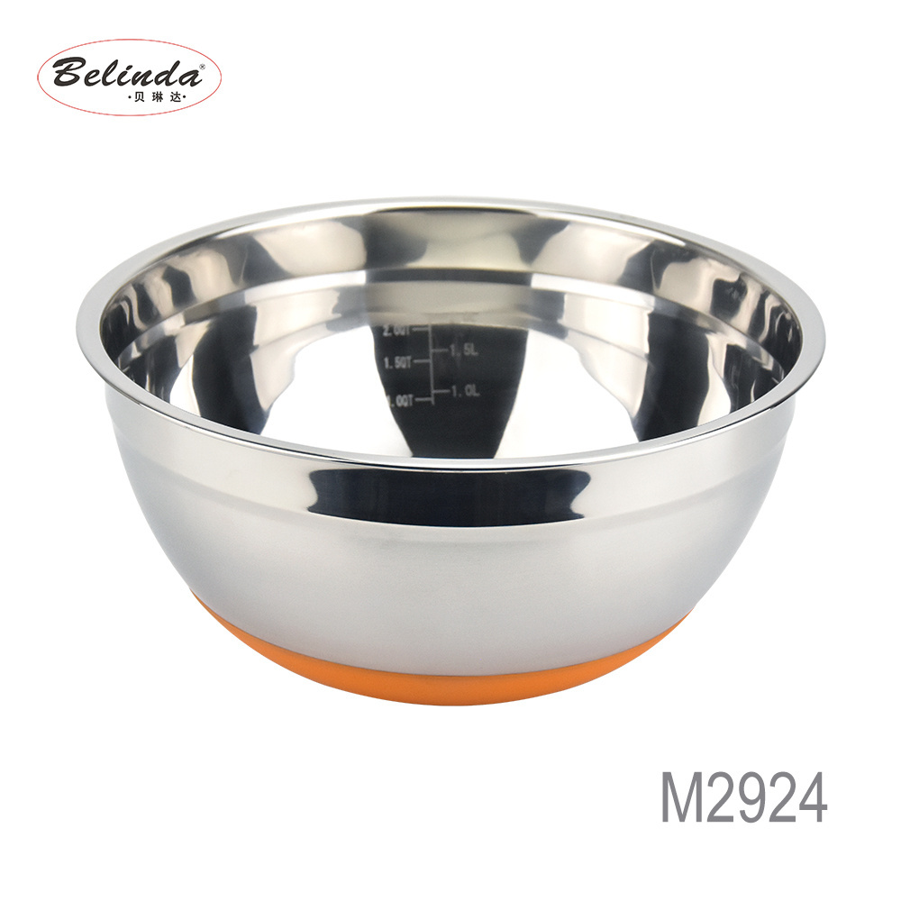 Wholesale Non Slip Silicone Bottom Stainless Steel Salad Bowl with Lid