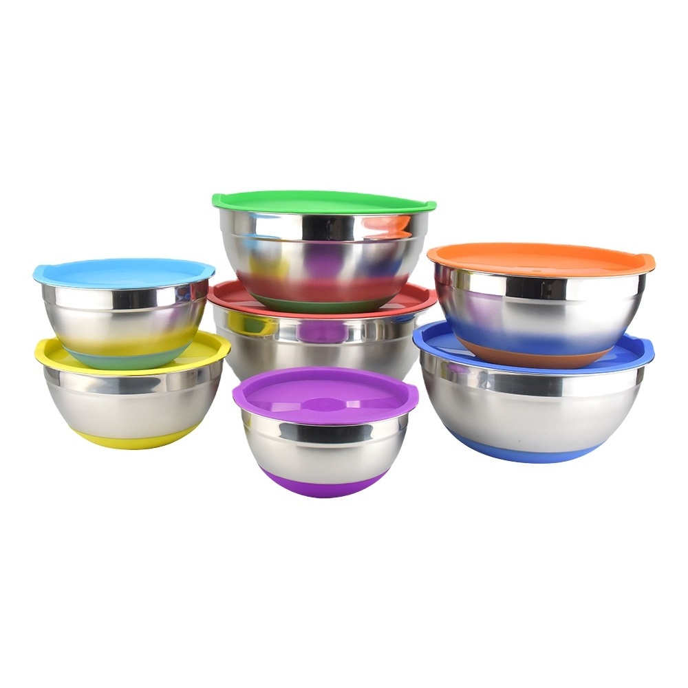 Wholesale Non Slip Silicone Bottom Stainless Steel Salad Bowl with Lid