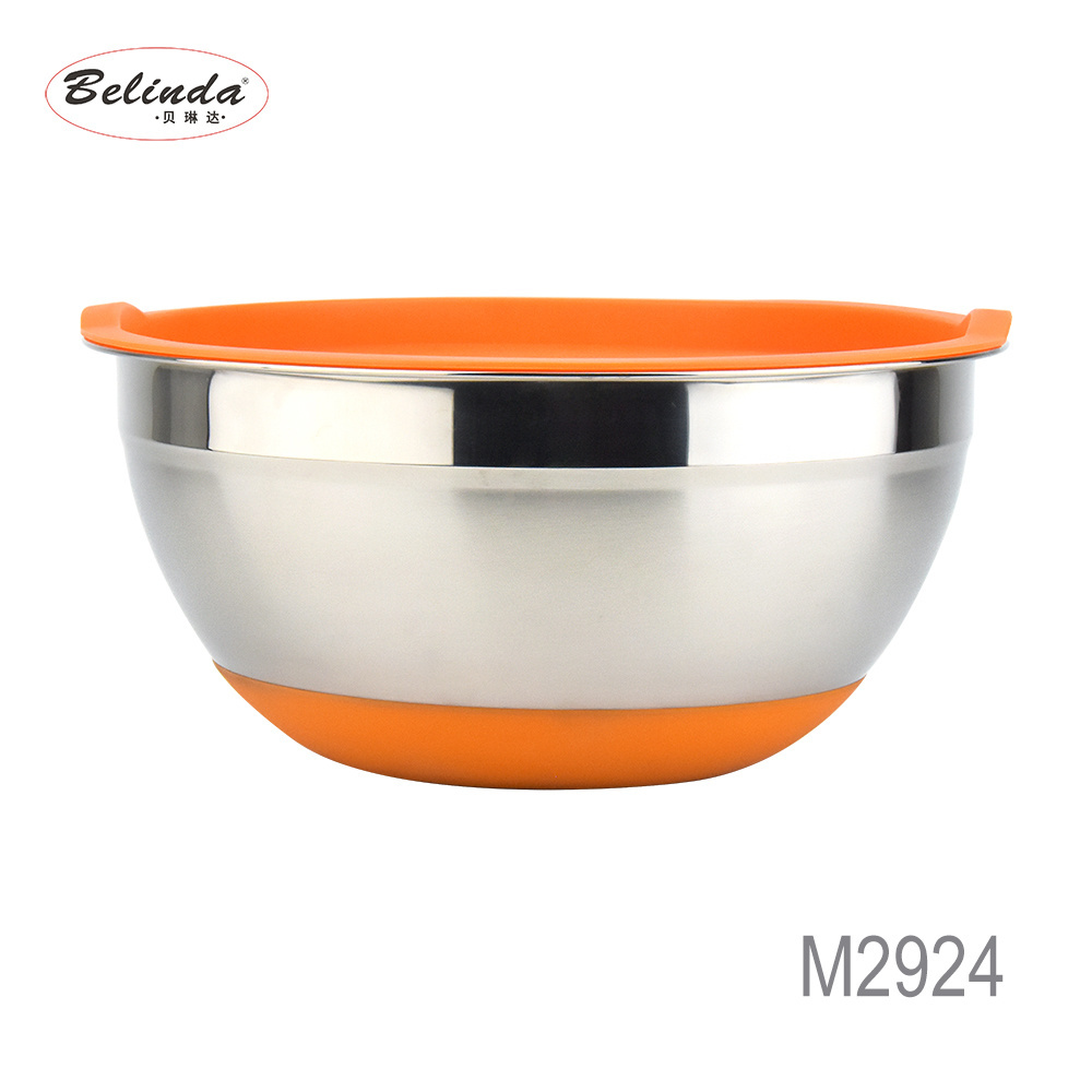 Wholesale Non Slip Silicone Bottom Stainless Steel Salad Bowl with Lid