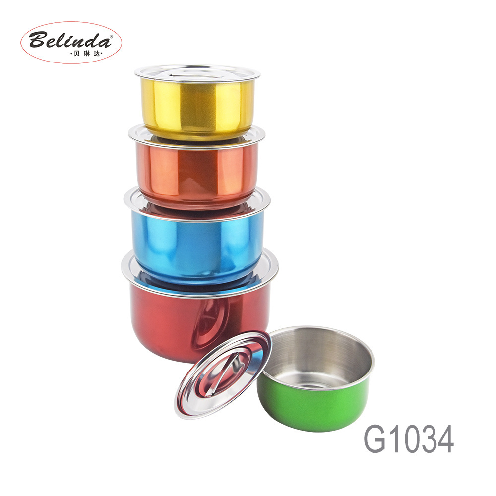 5 pcs colorful stainless steel Indian pot sets/Thailand Sauce Pot/cookware sets/mixing bowl with lid