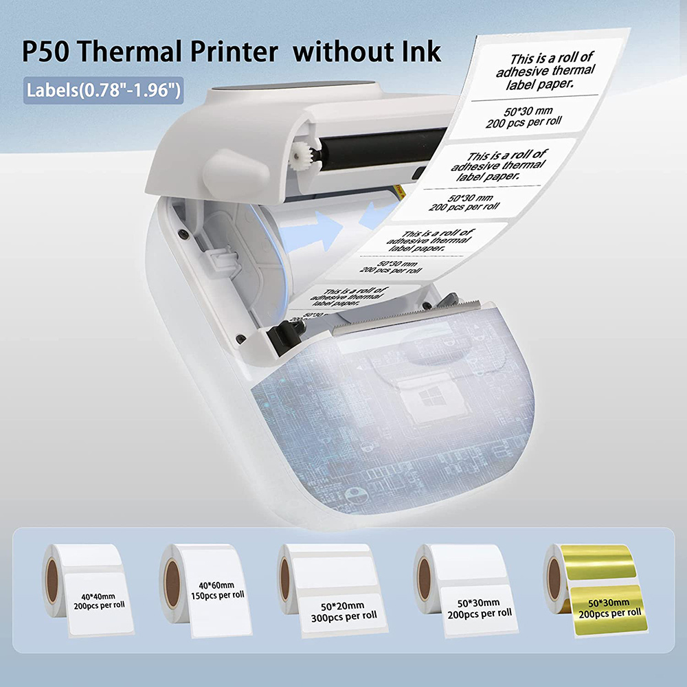 P50 Inkless Sticker Printer HD Mini Thermal Label Sticker Barcode QR Code Printer