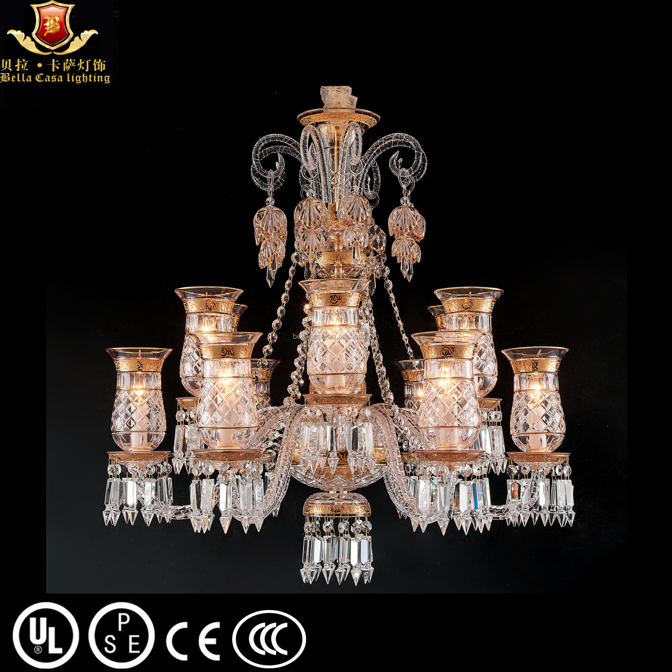 Luxurious Gold Lustres de K9 Cristal chandelier For Hotel Customized Crystal Lighting fixture for Home Villa lobby