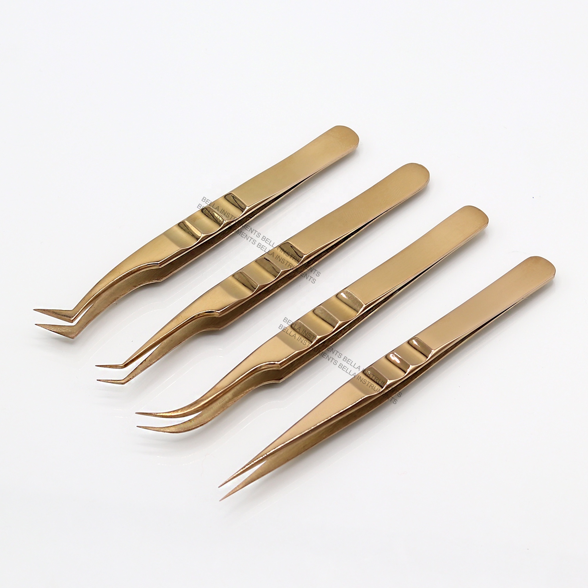 Rose Gold Finger Grooved Eyelash Tweezers Under Custom Label Wholesale Price Stainless Steel Eyelash Extension Tweezers In Bulk