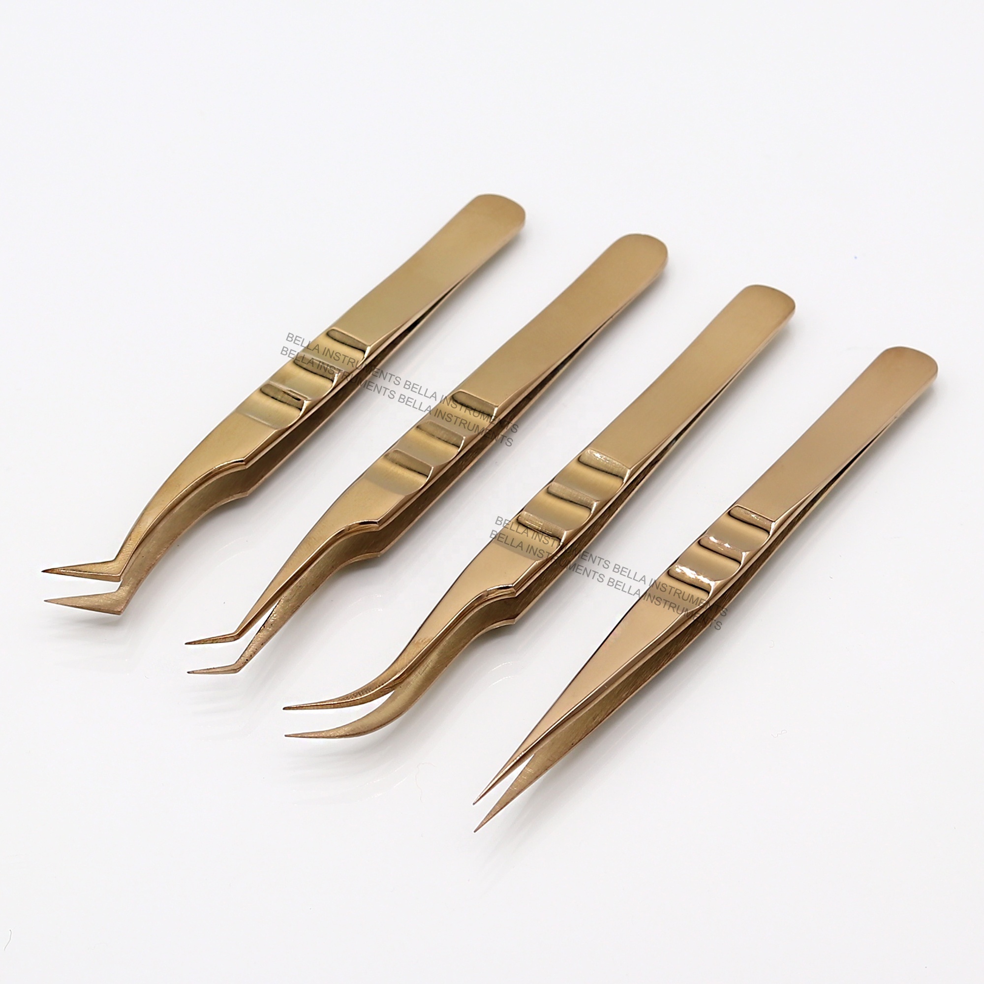 Rose Gold Finger Grooved Eyelash Tweezers Under Custom Label Wholesale Price Stainless Steel Eyelash Extension Tweezers In Bulk