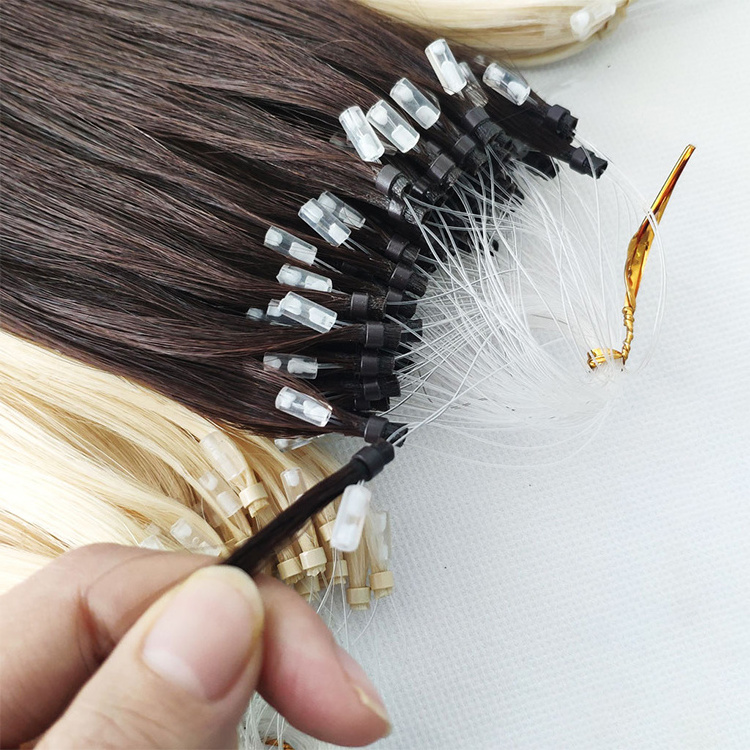 Wholesale Prebonded 12a Virgin Raw Double Drawn Micro Ring Human Hair Beads Weft Hair Extensions Micro Loop Links Hair Extension