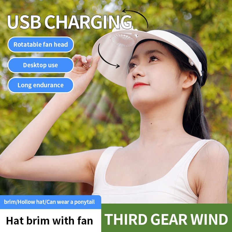 1pc fan cap Summer sunshade and sunscreen fan rotatable outdoor USB Power Cord hat fan summer supplies Three speed wind speed