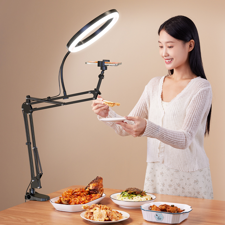 Studio Selfie Overhead View Shooting Beauty Light Live Broadcast Video Vlogging Phone Stand LED Fill Ring Light Kit