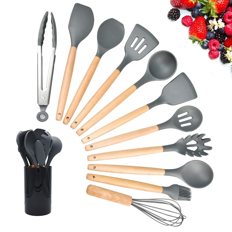 Wooden Silicone Kitchenware 12 Pieces Wooden Cooking Tool Set Utensils Home Kitchen 5 Sets Everyday CLASSIC Opp Bag