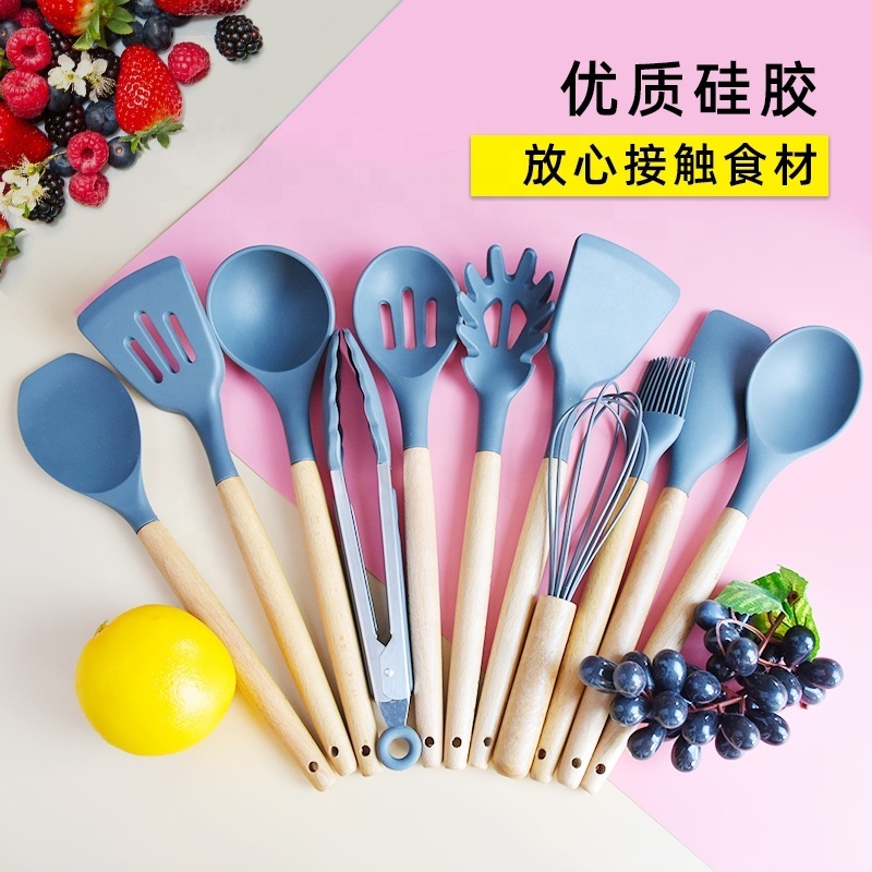 Wooden Silicone Kitchenware 12 Pieces Wooden Cooking Tool Set Utensils Home Kitchen 5 Sets Everyday CLASSIC Opp Bag