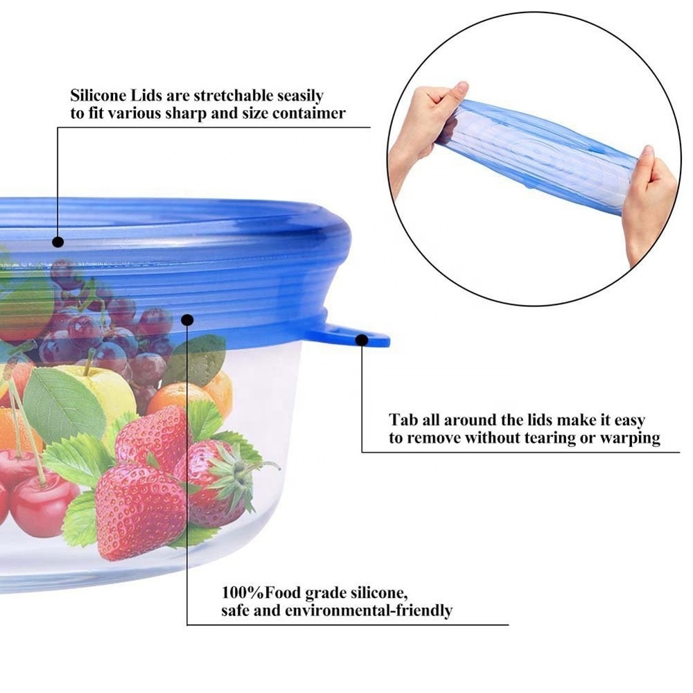 6 Pack of Food Grade Reusable Silicone Stretch Lids