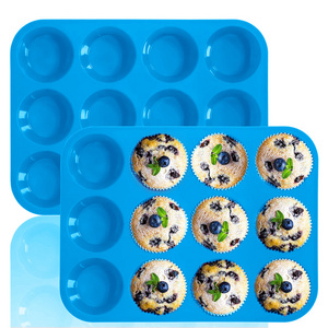 Food Grade Heat-Resistant Mold Custom Shaped 12 Cups Cupcake Soft Silicone Mini Muffin Pan Baking Tray