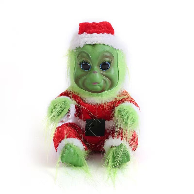 Christmas Decoration Cute Hairy Baby Stuffed Animal Plush Toy Green Monster Realistic Latex Plush Cartoon Doll for Kid Xmas Gift