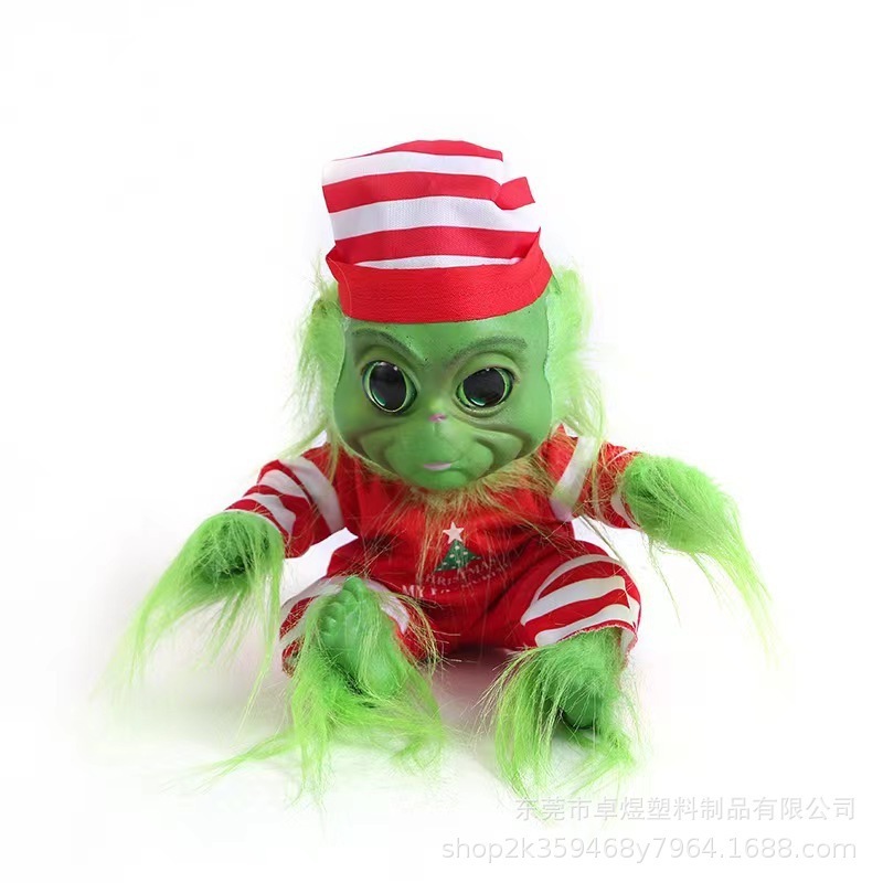 Christmas Decoration Cute Hairy Baby Stuffed Animal Plush Toy Green Monster Realistic Latex Plush Cartoon Doll for Kid Xmas Gift