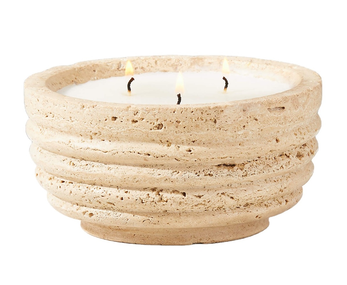 Wave base Boho style ceramic cement basin scented candle is a natural handmade home decoration