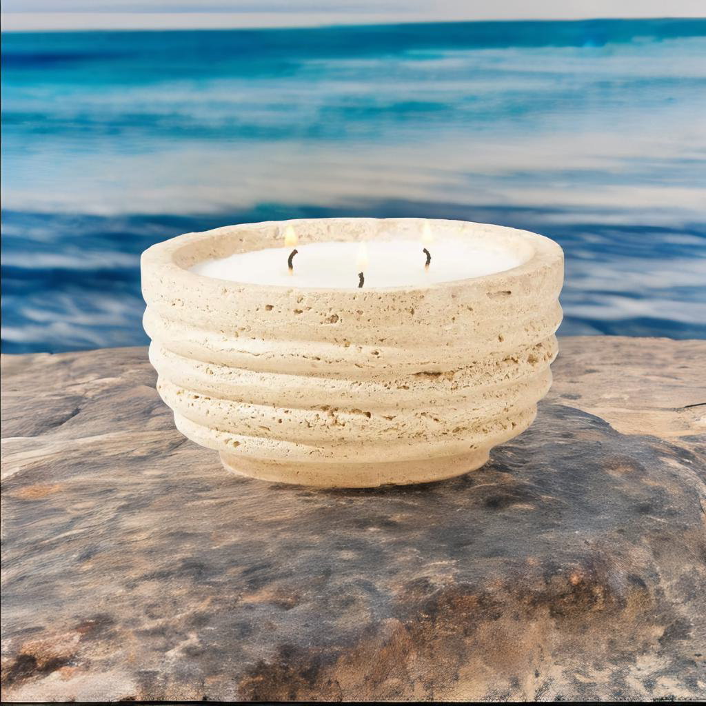 Wave base Boho style ceramic cement basin scented candle is a natural handmade home decoration