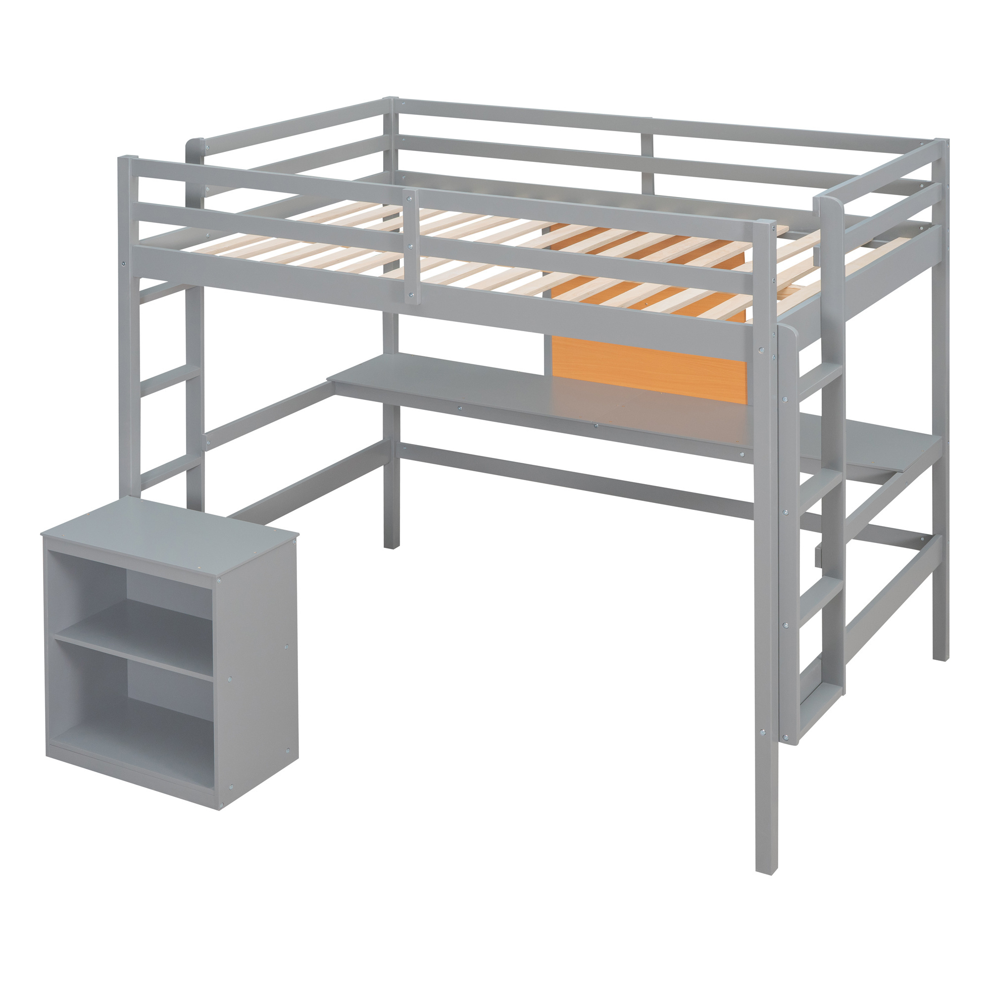 Bellemave Full Size Loft Bed Kids Bed with Desk and Tablet Wooden Loft Frame Gray