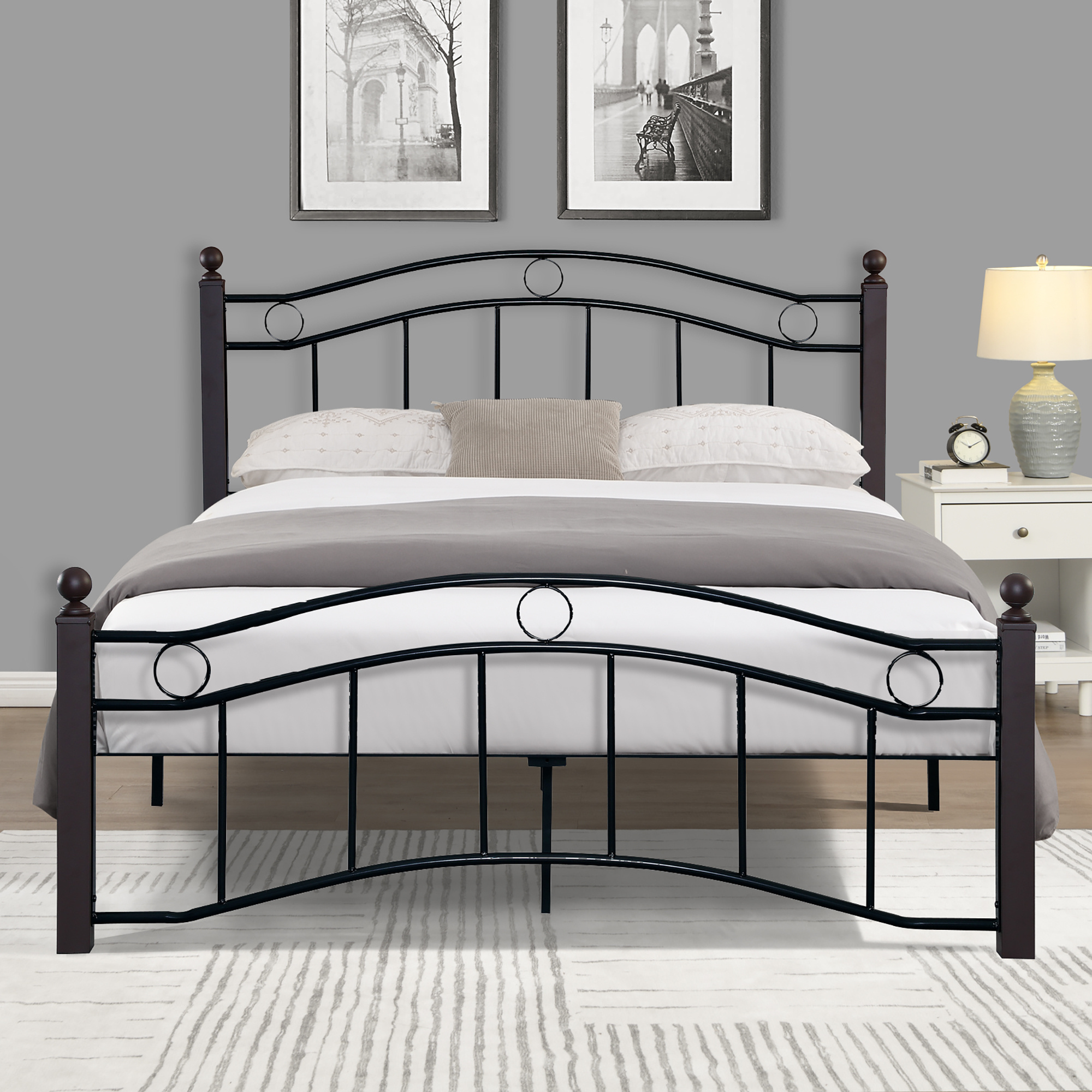 Classic black hotel couple platform bed master bedroom double bed all metal bed frame