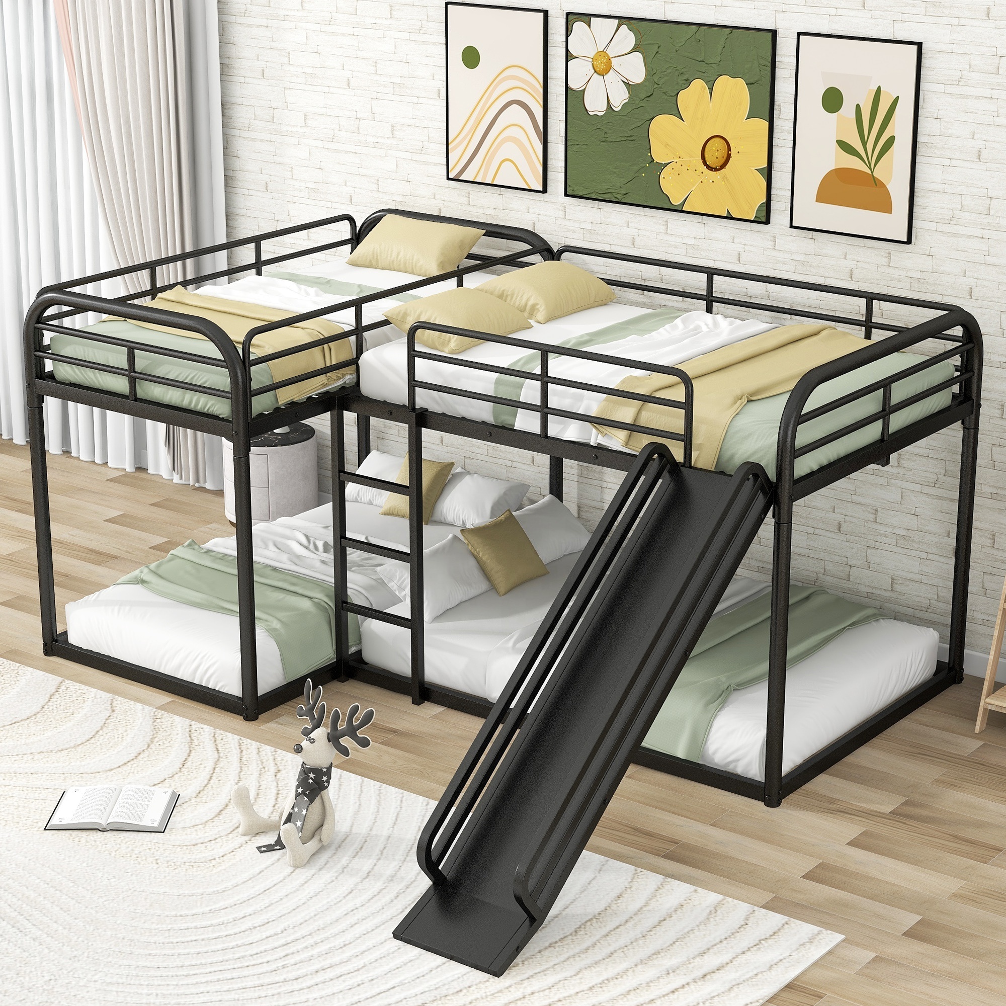 Bellemave upgraded version of modern style children's bedroom multi-person bed floor-to-ceiling metal bunk bed with slide