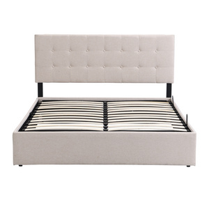 Modern home furniture simple style with hydraulic side opening storage box velvet upholstered solid wood double platform bed