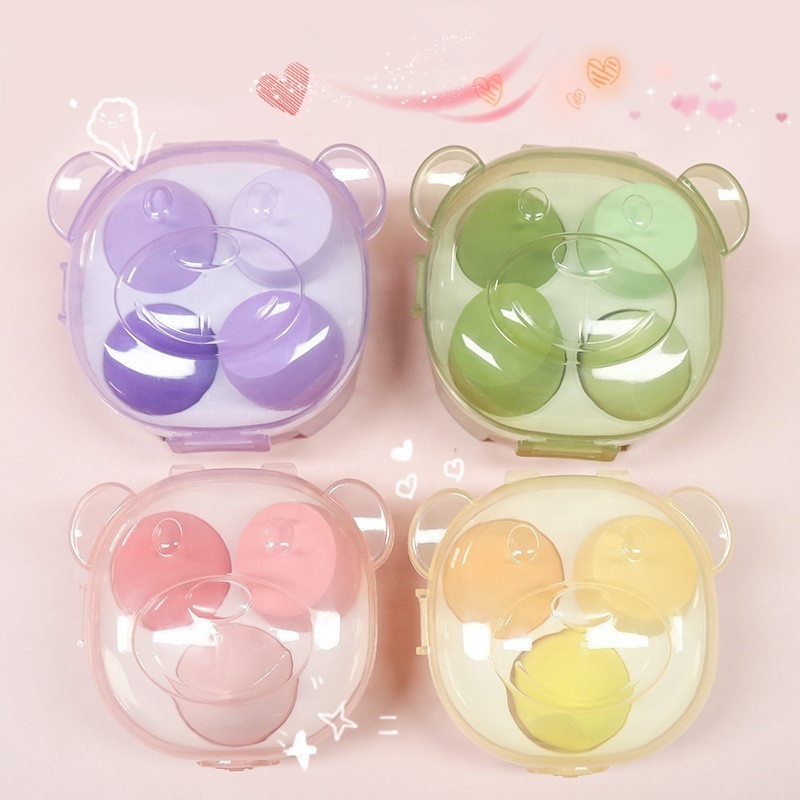 Makeup Sponge For Foundation Blender 4 Pcs in One Box Makeup Sponge Blender Puff Set with Cute Bear Box