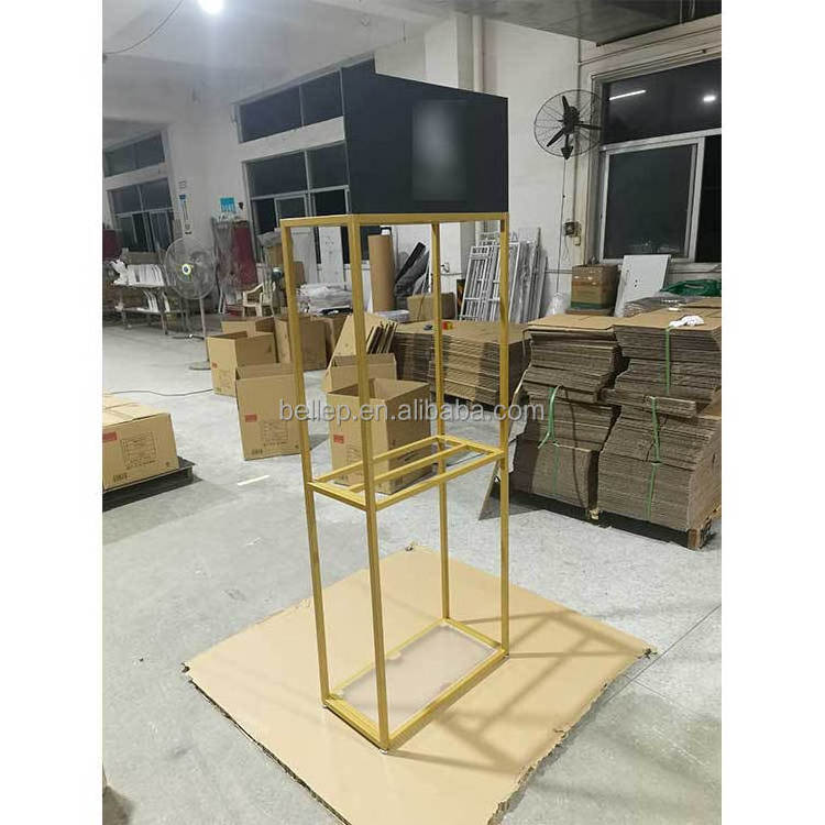 MOQ 1 piece Custom Logo Luxury Salon Floor Standing Gold Metal Hair Extensions Holder Rack Display Stand