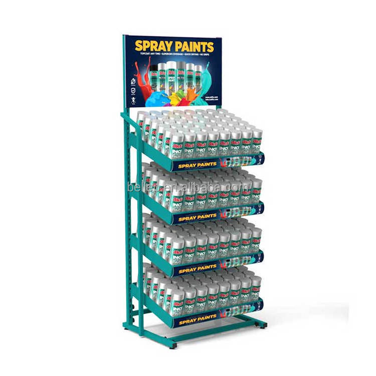 Floor Metal Spraycan Stand Spray Paint Aerosol Can Display Rack With Wheel