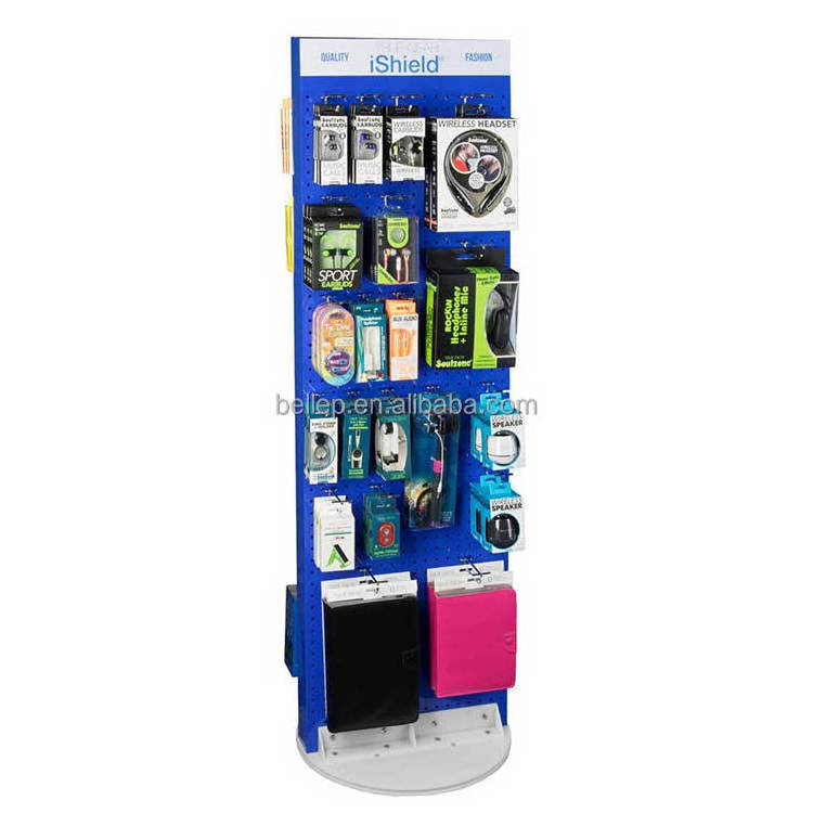 Double Sided peg board Metal Display Rack For Mobile Phone Cover Floor Standing Cell Phone Charger Display