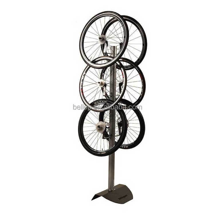 Bike Shop Floor Standing Metal Display Rack Double Sided Bicycle Wheel Rim Tyre Tire Display Stand