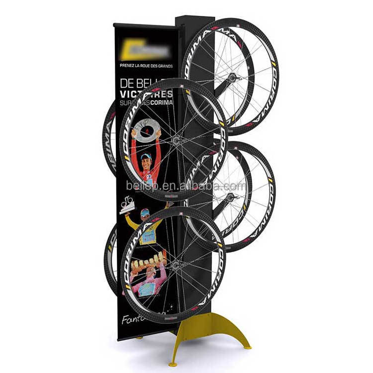 Bike Shop Floor Standing Metal Display Rack Double Sided Bicycle Wheel Rim Tyre Tire Display Stand