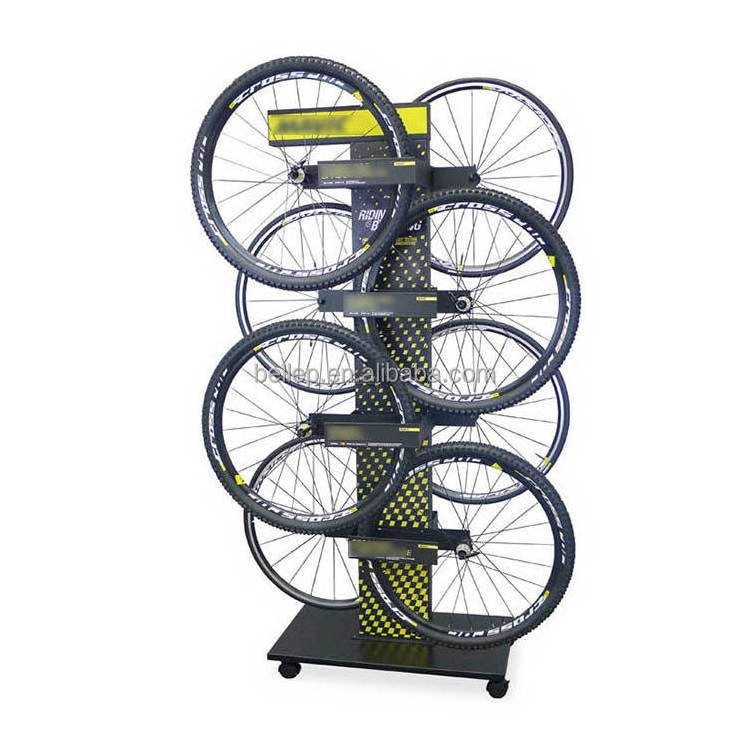 Bike Shop Floor Standing Metal Display Rack Double Sided Bicycle Wheel Rim Tyre Tire Display Stand